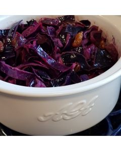 Braised Red Cabbage with Date Syrup and Giant Sultanas