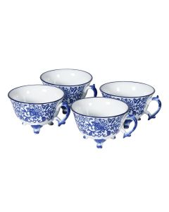 Set of Four Blue Pattern Footed Teacups